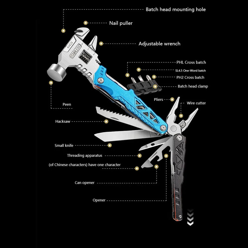 HaulPro™ 14-in-1 Emergency Multi-Tool | Hammer, Pliers & Wrench in One
