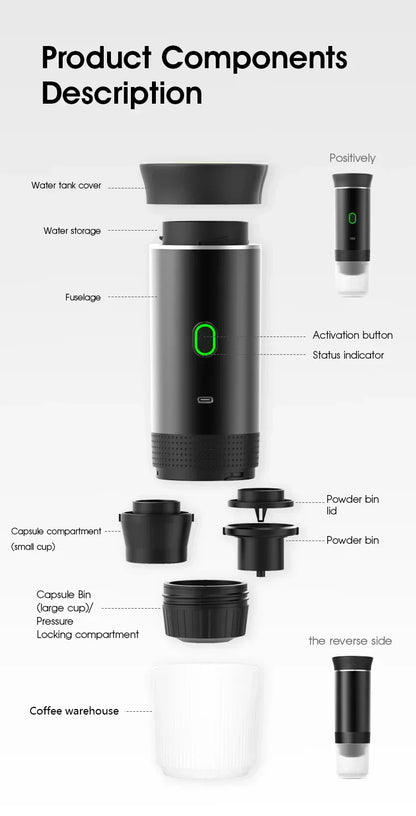 Portable Espresso Machine | 3-in-1 Wireless Travel Coffee Maker