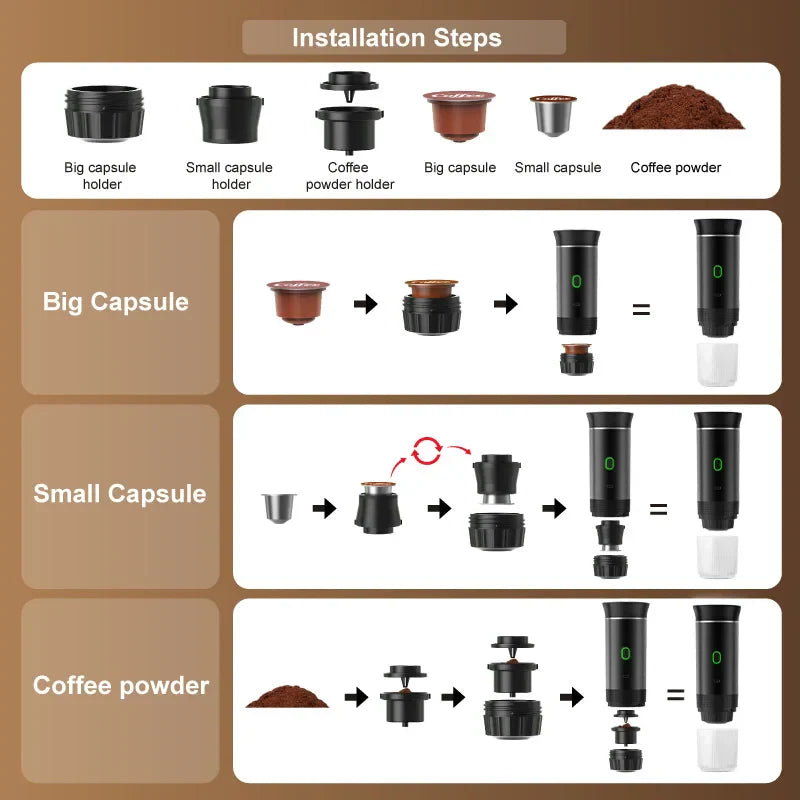 Portable Espresso Machine | 3-in-1 Wireless Travel Coffee Maker