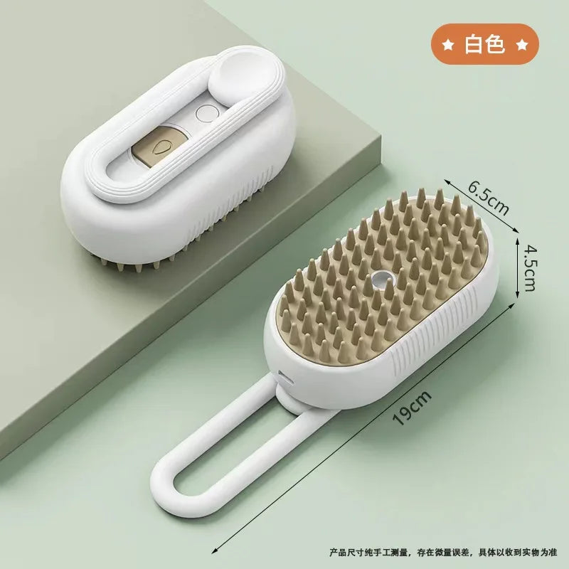3-in-1 Electric Pet Grooming Steam Brush – Massage, Shedding & Spraying Tool