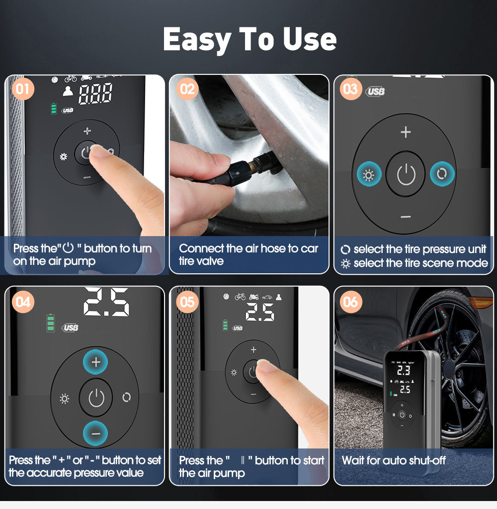 Rechargeable Tire Inflator | Digital Cordless Air Pump for Cars & Bikes