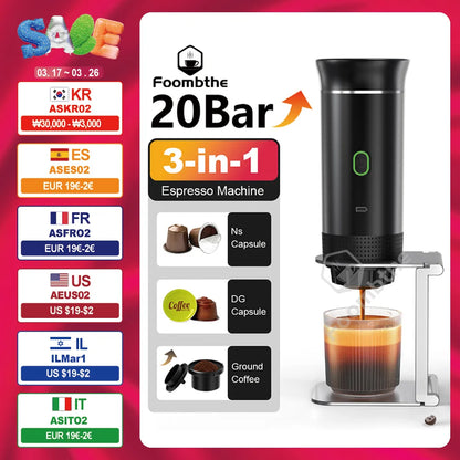 Portable Espresso Machine | 3-in-1 Wireless Travel Coffee Maker