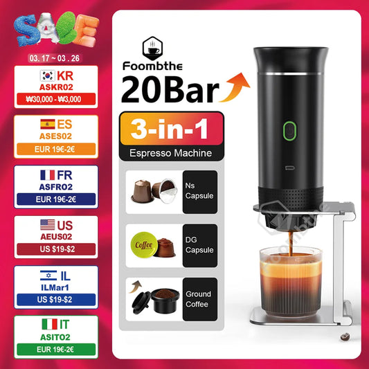 Portable Espresso Machine | 3-in-1 Wireless Travel Coffee Maker