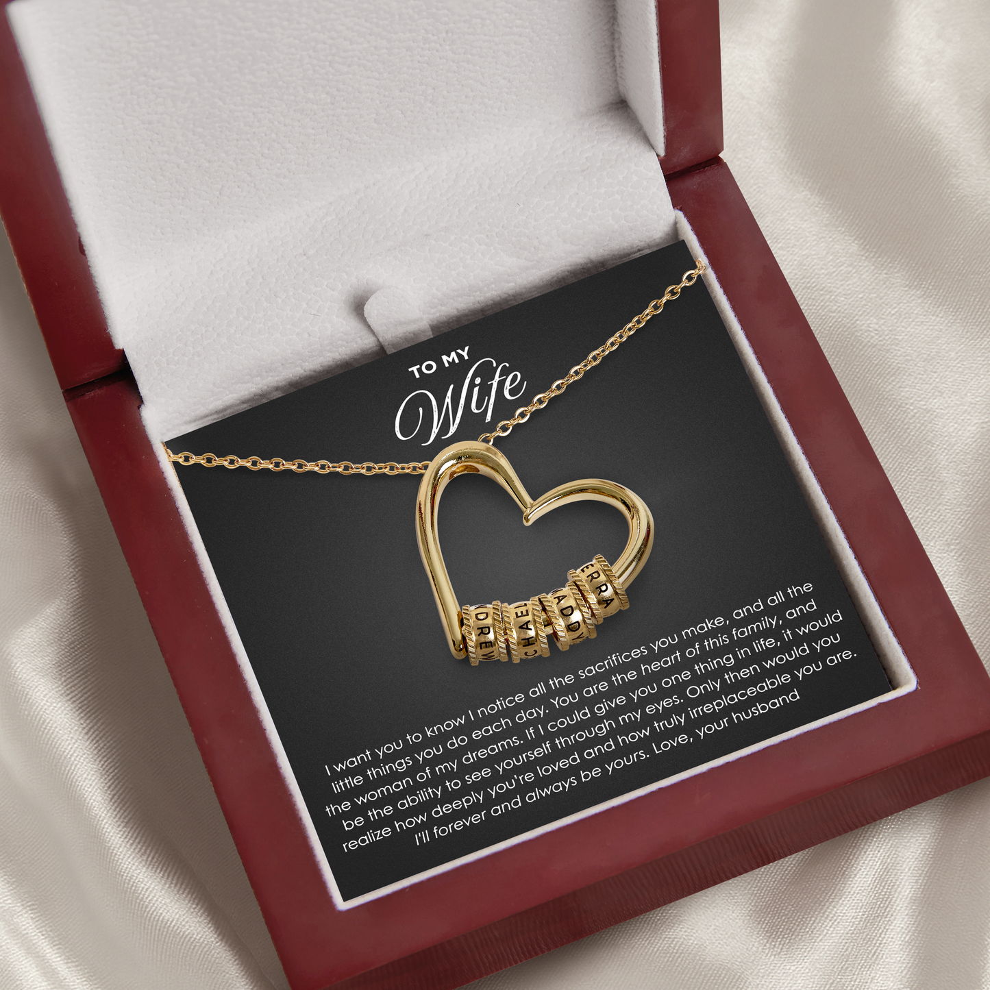 Family Heart Necklace | Message-Card Gift She Will Open Twice
